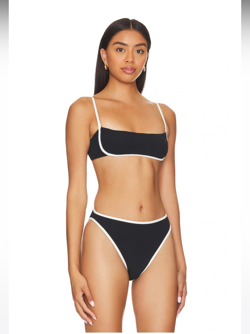 NWT LSPACE Hazel Bikini Top in Black & Cream - S